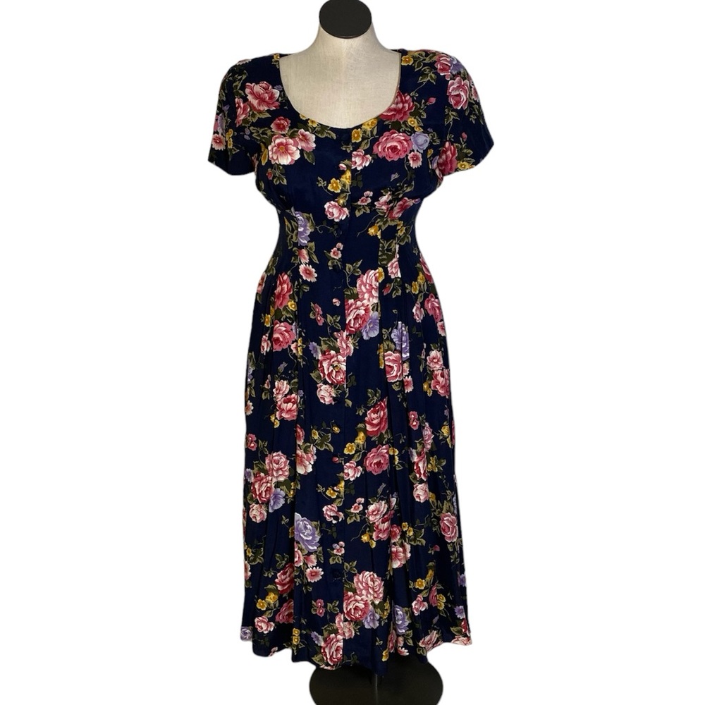 Maggy London vintage floral short sleeve midi fit and flare dress size 12